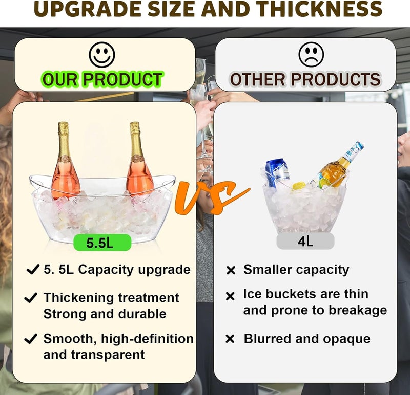 tchrules Ice Buckets for Parties, 2pcs Acrylic Champagne Beverage, Drinks Buckets Tub for Cocktail Bar, 5.5L Ice Bucket for Christmas Party(16.5 * 7.3 * 6.8inch) - Image 4